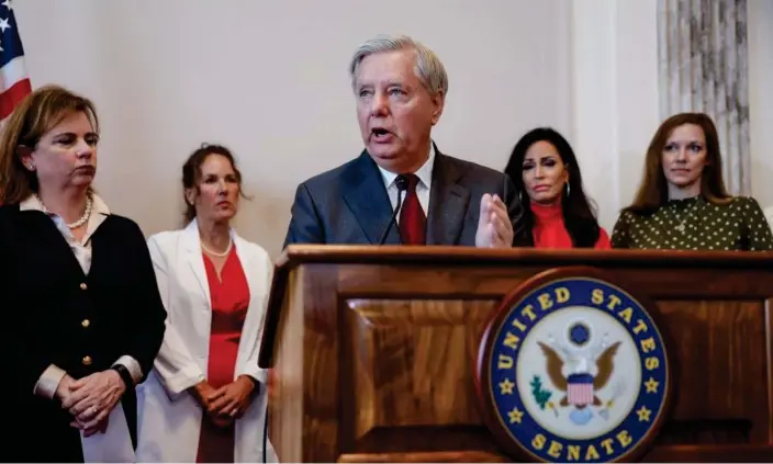  ?? Photograph: Evelyn Hockstein/Reuters ?? Lindsey Graham at his news conference on Tuesday. The White House and Democrats decried Graham’s efforts.