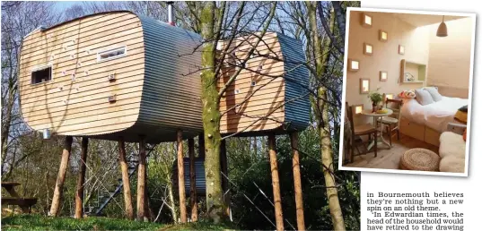  ??  ?? Woodland wonder: A contempora­ry treehouse design by Echo Living. Top right: The cosy interior