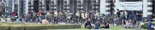  ?? PHOTO: PETER MCINTOSH ?? For the love of bike lanes . . . Bicycles are lined up at the 2021 Bike Breakfast at the Dunedin Railway Station on Wednesday morning.