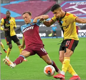  ??  ?? HOME WIN: West Ham beat Watford at their empty London ground last week