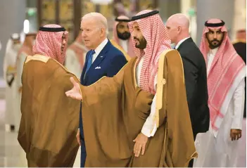  ?? MANDEL NGAN/POOL VIA GETTY-AFP ?? President Joe Biden and Saudi Crown Prince Mohammed bin Salman, center, gather Saturday for a photo during the Jeddah Security and Developmen­t Summit. Biden wrapped up a four-day visit to the Mideast.