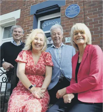  ??  ?? Philip Curtis, Julie Graham, Jim Wight and Rosie Page at the house where Alf Wight was born.