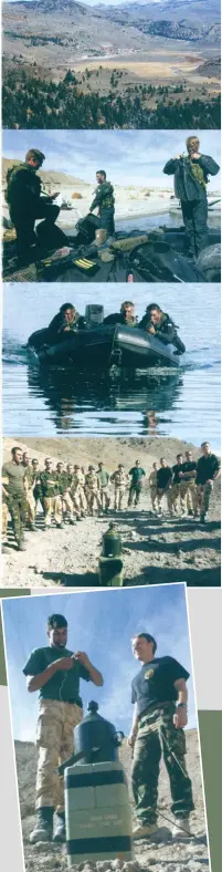  ??  ?? 在高海拔河流地区进行­侦察训练，队员需穿着防水服乘橡­皮艇在高山河流地区侦­察教官正在讲解爆炸物­的处置方法
