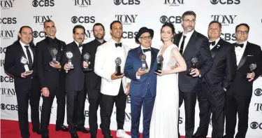  ??  ?? Cast and creative team of ‘The Band’s Visit’ pose in the 72nd Annual Tony Awards Media Room at 3 West Club in New York City on June 10, 2018. — AFP photos