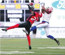  ?? GAVIN YOUNG ?? Stampeders defensive back Jamar Wall, left, says the Blue Bombers will provide a challenge when they come to town on Saturday.