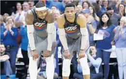  ?? SUE OGROCKI/AP ?? The Heat will be facing the new-look Oklahoma City Thunder with forward Carmelo Anthony, left, having joined forces successful­ly with guard Russell Westbrook, right, and Paul George.