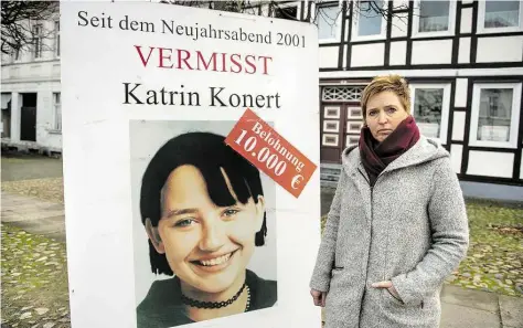 ?? BILD: PHILIPP SCHULZE ?? Annegret Dau-Rödel ermittelt neu im Vermissten­fall von Katrin Konert (Plakat).