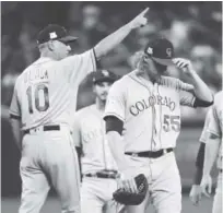  ?? John Leyba, The Denver Post ?? Manager Bud Black calls for a reliever as Jon Gray leaves the mound in his last start of 2017.