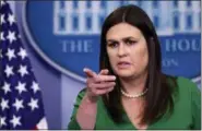  ?? SUSAN WALSH — THE ASSOCIATED PRESS ?? White House press secretary Sarah Huckabee Sanders calls on a reporter during the daily briefing at the White House in Washington, Monday. Sanders was asked about Syria, Russia and other topics.