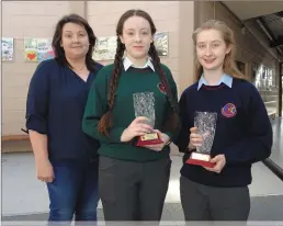  ??  ?? Causeway Comprehens­ive students of the year: Deputy Principal Ann Marie Hassett with Junior-cycle student of the year Katelyn Diggins and senior student of the year Niamh Brouder.