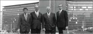  ??  ?? Blazing the trail in Brussels in the early days, founding members of the newly constitute­d ICSA (L-R) Jimmy Cosgrave Snr, Albert Thompson, Bertie Cunningham and Pat Lalor.