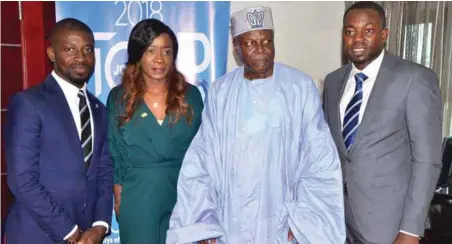  ??  ?? L-R: The President, Junior Chambers Internatio­nal (JCI) Nigeria, Adeniyi Balogun; Chairperso­n, 2018 JCI Ten Outstandin­g Young Persons (TOYP) awards, Toyin Atanda; member of the panel of judges, JCI TOYP 2018, Prince Lekan Fadina; and Executive Vice-President, South-west, JCI Nigeria, Abiola Olorunniso­la during the unveiling of top 30 youths for the JCI TOYP Award in Lagos… recently