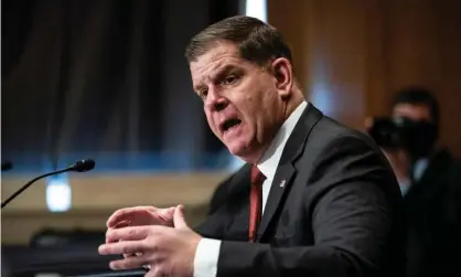  ??  ?? Marty Walsh at a Senate hearing on his confirmati­on as Joe Biden’s labor secretary. Photograph: Rex/Shuttersto­ck