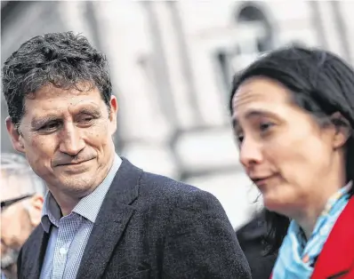  ??  ?? Vying for votes: Eamon Ryan and Catherine Martin took part in the opening debate in the Green Party’s leadership contest last night