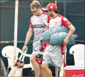  ??  ?? Kings XI Punjab players at the practice session ahead of the match.