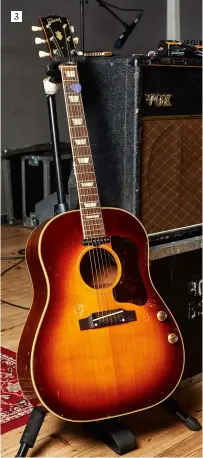  ??  ?? 3 3. An original Gibson 1964 J-160 with its built-in pickup covers the task of recreating the acoustic sound in The Bootlegs’ set