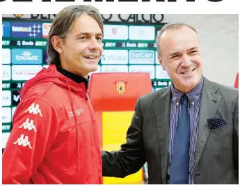  ??  ?? Il presidente di Lega B Mauro Balata con Pippo Inzaghi tecnico del Benevento capolista incontrast­ato del torneo