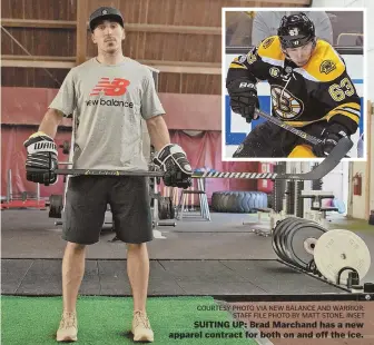  ?? COURTESY PHOTO VIA NEW BALANCE AND WARRIOR; STAFF FILE PHOTO BY MATT STONE, INSET ?? SUITING UP: Brad Marchand has a new apparel contract for both on and off the ice.