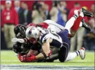  ?? DOUG BENC — THE ASSOCIATED PRESS ?? In this file photo, New England Patriots Julian Edelman (11) makes a catch against the Atlanta Falcons during NFL football’s Super Bowl 51 in Houston.