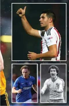  ??  ?? Clockwise from main: Matt Doherty in action for highflying Wolves, John Egan is going well at Sheffield United, Martin O’Neill in his Norwich days, and Portsmouth’s Ronan Curtis