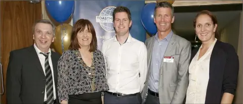  ??  ?? Bernard Traynor, Patricia Doyle (President), James Keogh, Kieran McGuinness and Caroline Stafford pictured at the Enniscorth­y Toastmaste­rs Open Night in the Riverside Park Hotel.