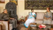  ?? — PTI ?? West Bengal chief minister Mamata Banerjee meets governor Jagdeep Dhankhar at the Raj Bhavan in Kolkata on Monday.