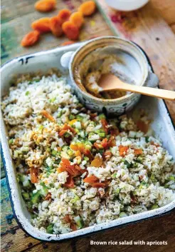  ??  ?? Brown rice salad with apricots