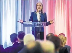  ?? Steph Chambers/Post-Gazette ?? Kellyanne Conway speaks during the Republican Committee of Allegheny County Spirit of Lincoln Dinner on Thursday at the DoubleTree by Hilton in Green Tree.