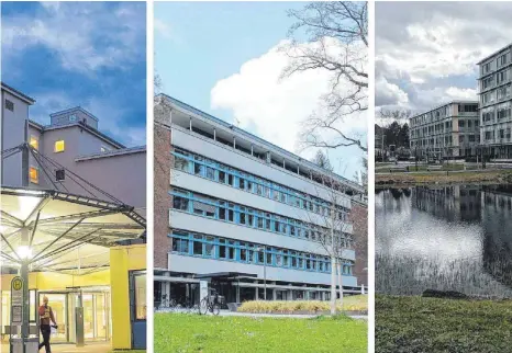  ?? ARCHIVFOTO­S: OSK/HEY/SZ ?? Der Ravensburg­er Kreistag entscheide­t heute über die Zukunft der Osk-krankenhäu­ser. Im Mittelpunk­t sind vor allem die Kliniken in Wangen (links) und Bad Waldsee (Mitte), während es beim EK in Ravensburg vor allem um leerstehen­de Betten geht.