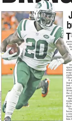  ??  ?? RUNNY MONEY: Isaiah Crowell’s work as part of a running back committee is OK for now, and the Jets can make a free-agent run at Pittsburgh’s Le’Veon Bell (right) later.