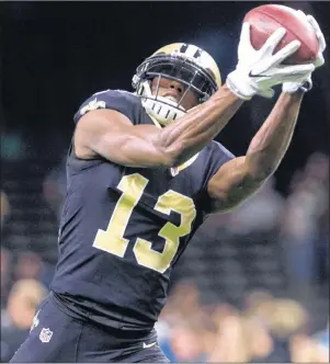  ?? AP PHOTO ?? New Orleans Saints’ Michael Thomas makes a catch against the Carolina Panthers during an NFL game Sunday in New Orleans.