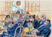  ?? DANA VERKOUTERE­N VIA AP ?? This artist sketch depicts the trial of Oath Keepers leader Stewart Rhodes and four others charged with seditious conspiracy in the Jan. 6, 2021, Capitol attack, in Washington on Thursday.