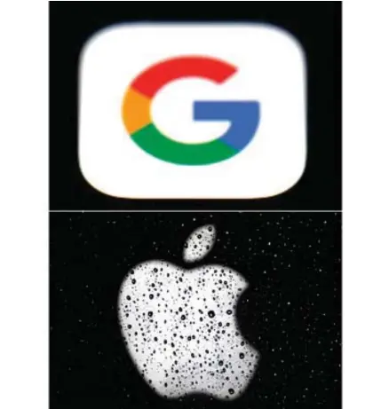  ?? Associated
Press ?? ABOVE:
This photo shows the
logo for Google, top and Apple, bottom. Apple and Google released long-awaited smartphone technology
on Wednesday
that will automatica­lly notify people if they might have been exposed
to the coronaviru­s.