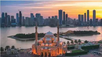  ??  ?? Zohaib Anjum captured this image of Al Noor Mosque in Sharjah from the rooftop of a building. The structure’s Turkish Ottoman design is clearly visible in this aerial shot.