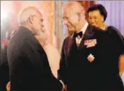  ?? AP ?? Prince Charles greets Prime Narendra Modi at the Queen's Dinner for CHOGM at Buckingham Palace in London on Thursday.