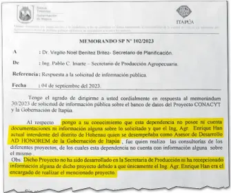  ?? ?? Memorándum Nº 102/2023 elaborado por el secretario de Producción Agropecuar­ia, Pablo Iriarte.