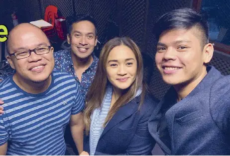  ??  ?? Headlining the Valentine’s Day concert Silver Lining at the BGC Arts Center are (starting with second from left) Reuben Laurente, Joanna Ampil and Arman Ferrer. Musical director is Farley Asuncion (leftmost).