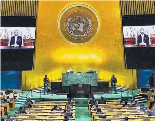  ?? ?? Virtual. La participac­ión del presidente Nayib Bukele en la 76º Asamblea General de la ONU fue a través de un discurso pregrabado.