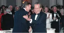  ?? Staff file photo ?? Donald Trump and Richard Nixon greet each other in Houston in 1989. An exhibit on their letters opens today at the Nixon library.