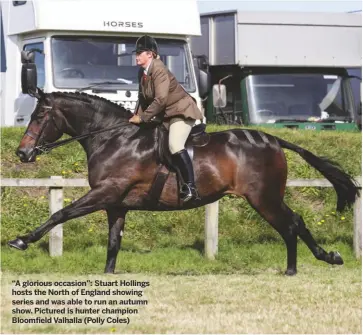  ??  ?? “A glorious occasion”: Stuart Hollings hosts the North of England showing series and was able to run an autumn show. Pictured is hunter champion Bloomfield Valhalla (Polly Coles)