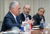  ?? ANDREW HARNIK — THE ASSOCIATED PRESS ?? Jordan’s King Abdullah II bin Al-Hussein speaks during a meeting with Secretary of Defense Lloyd Austin at the Pentagon in Washington, Thursday.