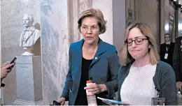  ?? J. SCOTT APPLEWHITE/AP ?? Presidenti­al hopeful Sen. Elizabeth Warren departs the Capitol after the impeachmen­t trial wrapped for Saturday. Some polls show Warren still among the front-runners in Iowa.