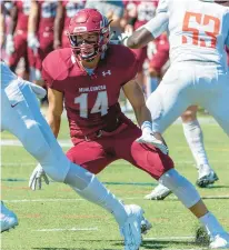  ?? THOMAS C WEISHAAR ?? Senior linebacker Owen Daddona and Muhlenberg (3-2) sit one game behind Centennial Conference co-leaders Johns Hopkins and Susquehann­a.