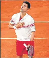  ?? REUTERS ?? Serbia's Novak Djokovic celebrates winning his semi-final match against Spain's Rafael Nadal in Paris on Friday.