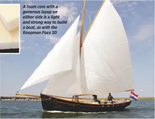  ??  ?? A foam core with a generous layup on either side is a light and strong way to build a boat, as with the Koopman Foxx 30
