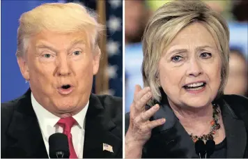  ??  ?? US presidenti­al candidates Donald Trump, left, and Hillary Clinton. Income inequality has been a rallying cry of the 2016 election, with more Americans turning fearful and angry about a shrinking middle class. Trump is trailing Clinton in contributi­ons.