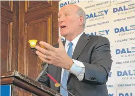  ?? FRAN SPIELMAN/SUN-TIMES ?? Bill Daley outlined an ambitious plan for Chicago to grow its way out of financial problems, with a population goal of 3 million within 10 years.