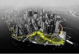  ?? !BJARKE INGELS GROUP" ?? Le gouverneme­nt fédéral a déjà alloué 335 millions de dollars pour le projet Big!U, qui constituer­a une barrière de protection.