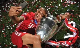  ?? Photograph: Michael Regan/Uefa/Getty Images ?? Thiago Alcântara, now of Liverpool, celebrates after winning last season’s Champions League final with Bayern Munich.