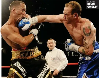  ??  ?? PICTURE: KEVIN QUIGLEY
London dust-up: George Groves plants a right hook on his way to beating James DeGale in 2011